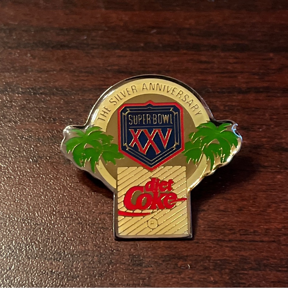 Vintage Coca-Cola‎ Diet Coke Super Bowl XXV Silver Anniversary Lapel Pin